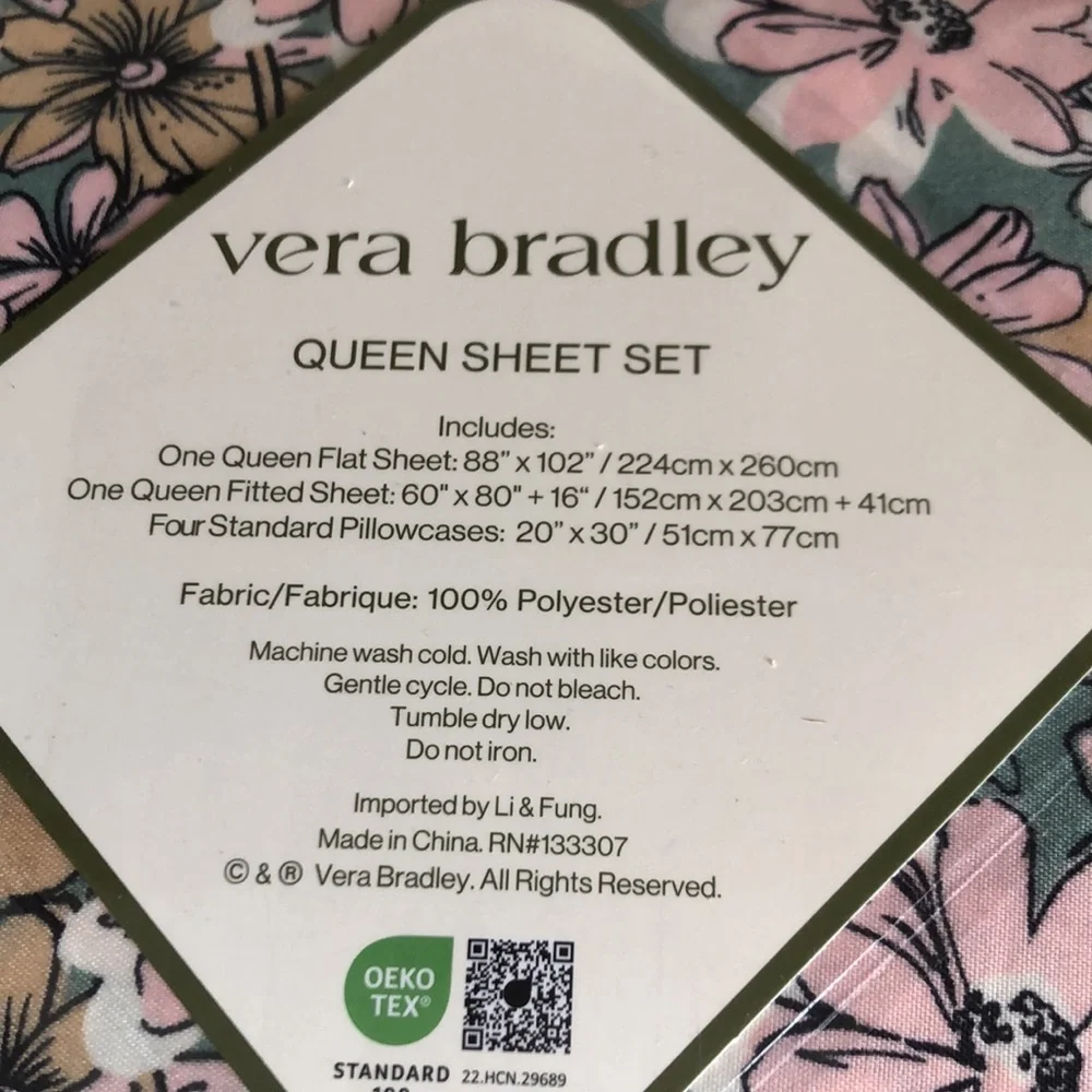Vera Bradley QUEEN Sheet Set with Floral Pattern